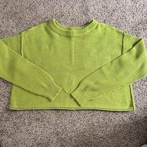 Vibrant Green Cropped Crew Neck Sweater
